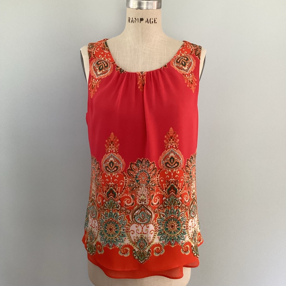 Rose + Olive Orange Sleeveless Top Size Medium